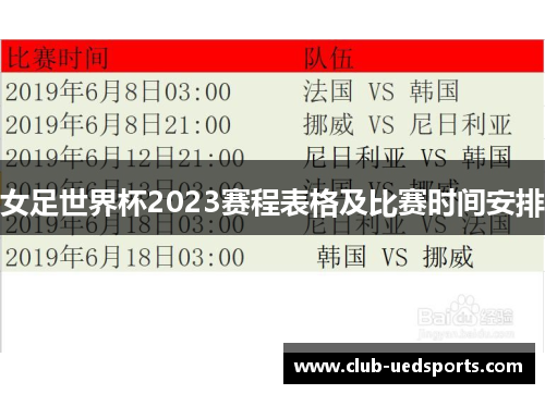 女足世界杯2023赛程表格及比赛时间安排